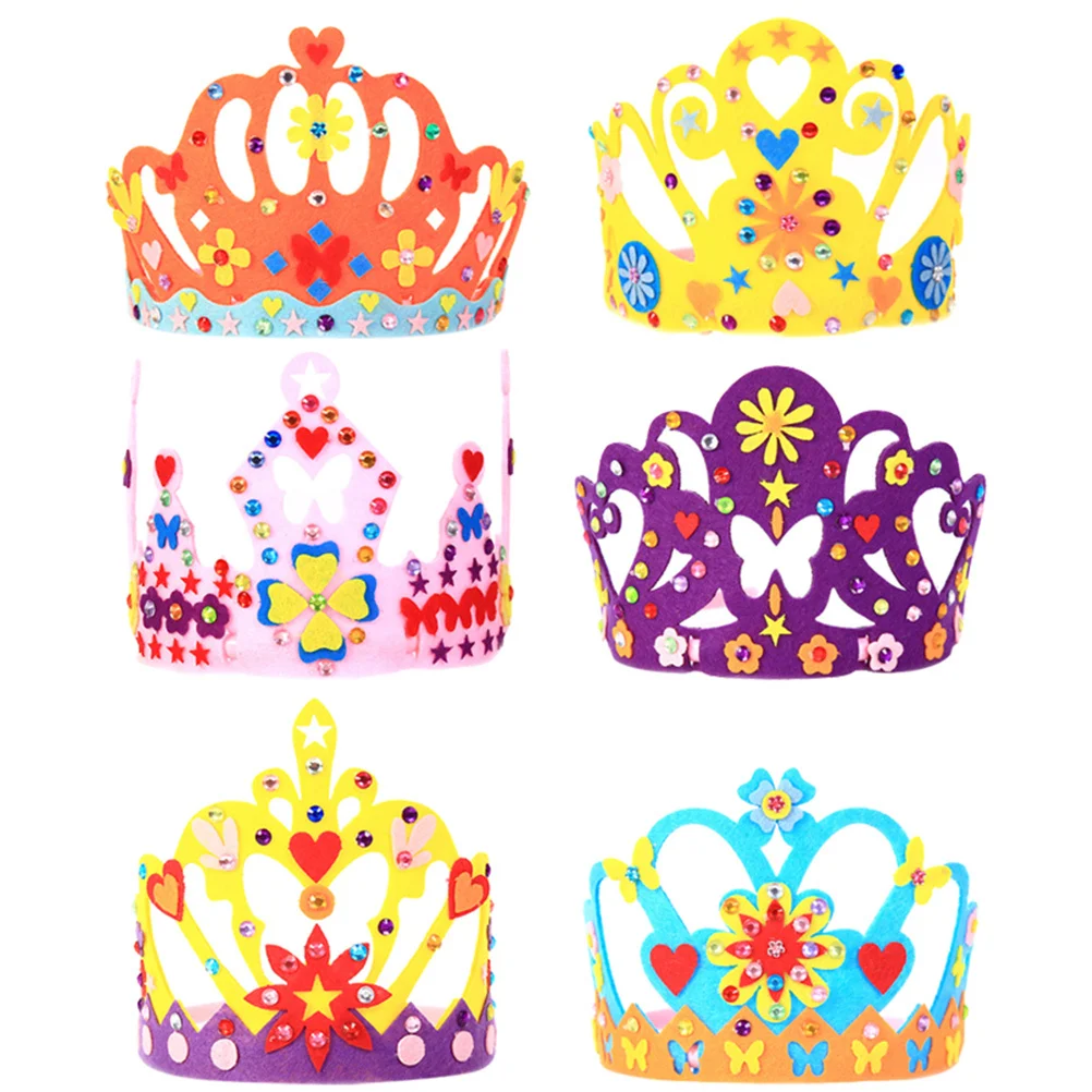 6Sets Princess Crown Hat DIY Craft Kit Creative Nonwoven Material Kindergarten Kids Party Decor Birthday Accessories