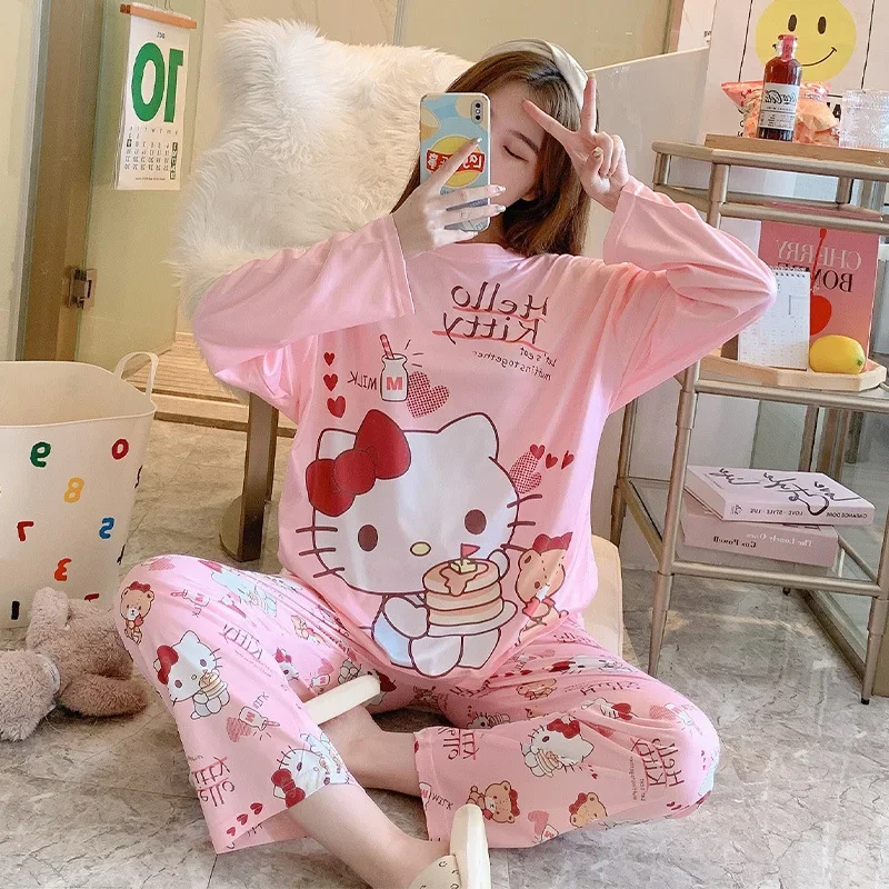 

Spring Autumn Kawaii Ins Fashion Shirt Pants Pajamas Cute Cartoon Long Sleeve Trousers Home Wear Clothing Gifts for Girls