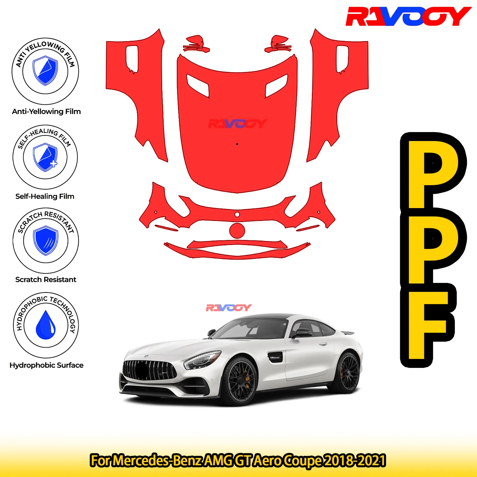 

For Mercedes-Benz AMG GT Aero Coupe 2018-2021 Glossy Matte Black Precut front PPF Kit Paint Protection Film