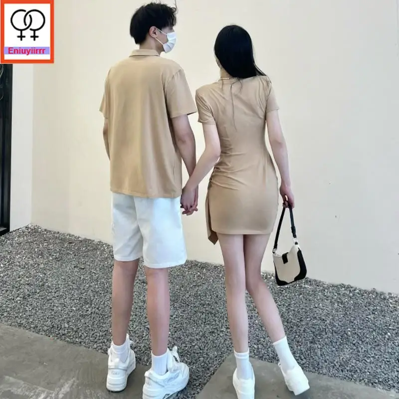 Matching Couple Clothes Outfits Male Female Lovers Holiday Valentine\'s Date Honeymoon Retro Vintage Cotton Shirt Dress