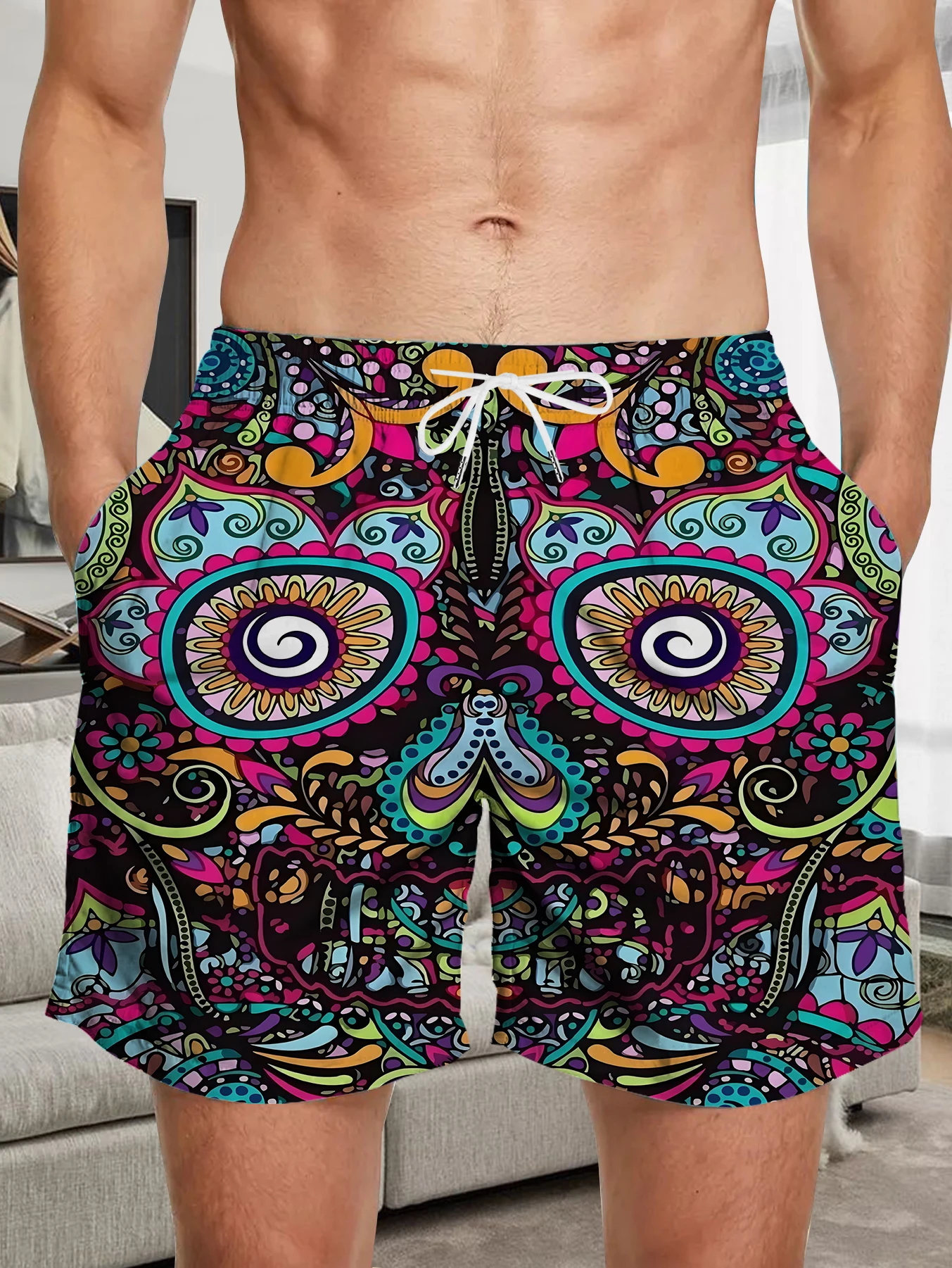 

Sports Quick Dry Polyester Shorts Men Full Print Digital Pattern Casual Swim Trunks
