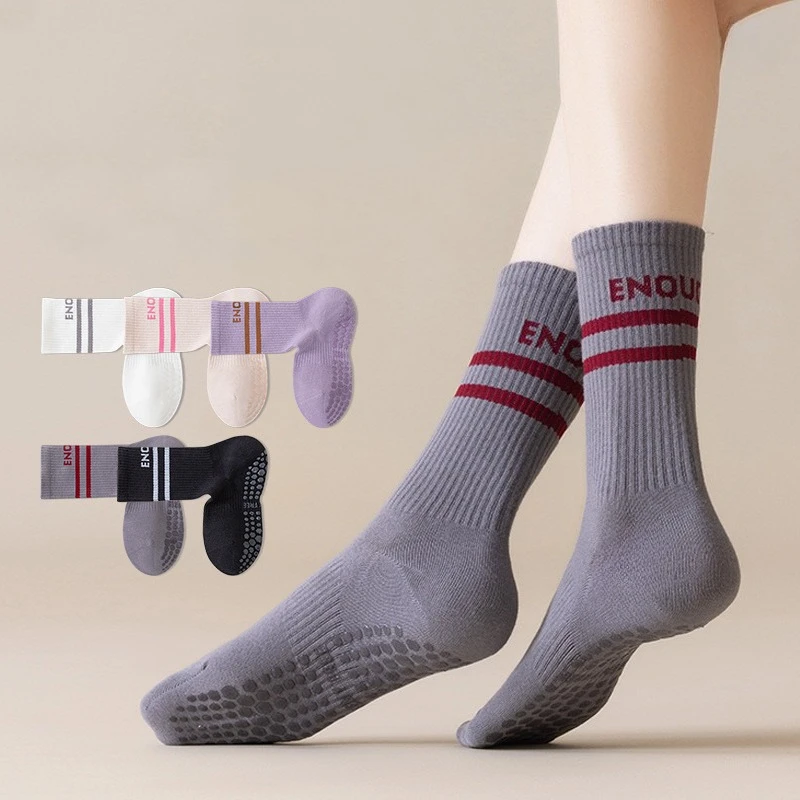 

Носки для пилатеса, женские силиконовые нескользящие профессиональные носки для йоги, повседневные полосатые носки с буквенным принтом, спортивные носки для тренировок в помещении, танцев, носки