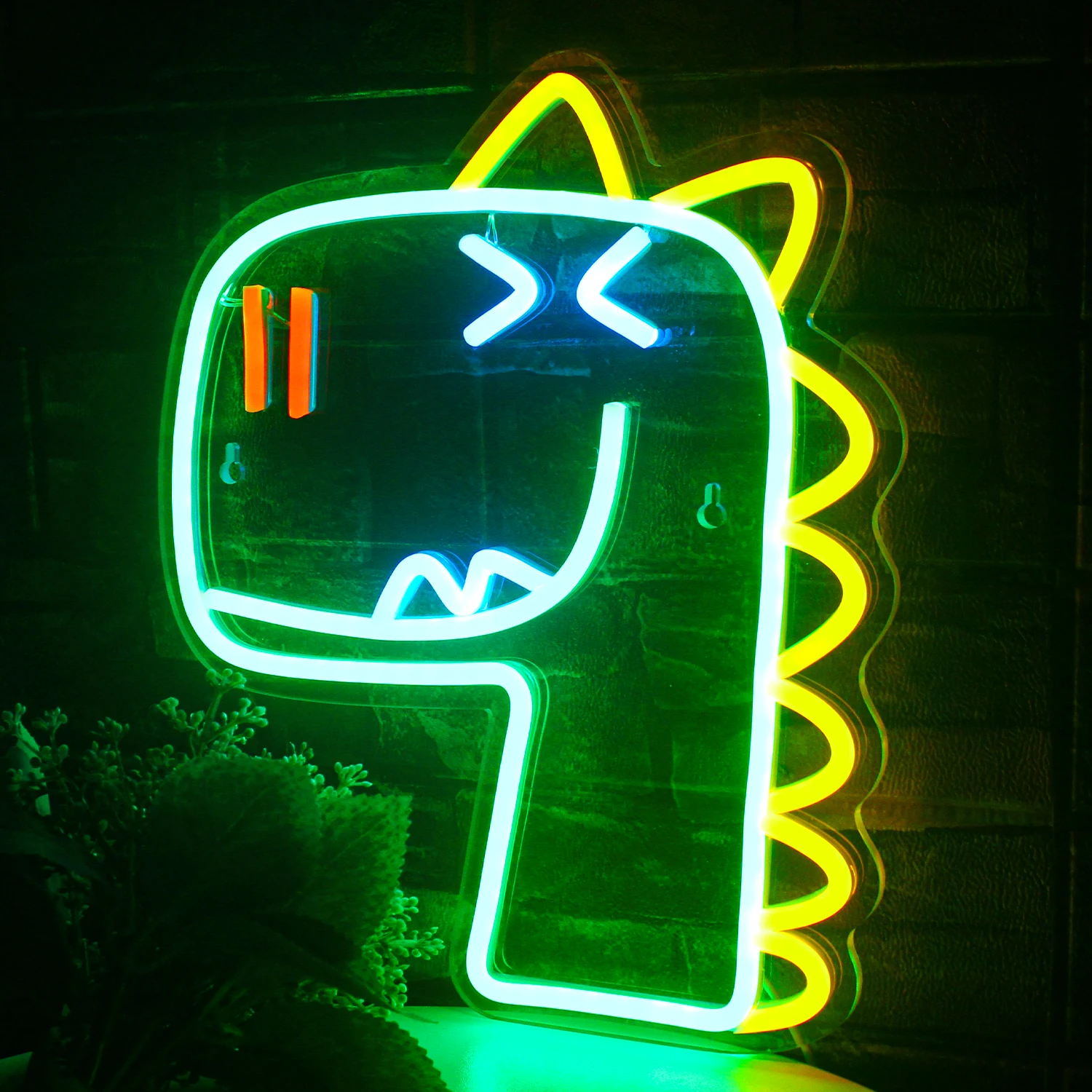 Wanxing dinossauro verde sinal de néon led engraçado anime forma pendurado luz da noite arte quarto crianças decoração da parede lâmpada presente aniversário