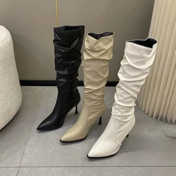 BCEBYL nowe szpiczaste szpilki w jednolitym kolorze damskie buty jesienno-zimowe seksowne eleganckie wygodne długie buty na wysokim obcasie