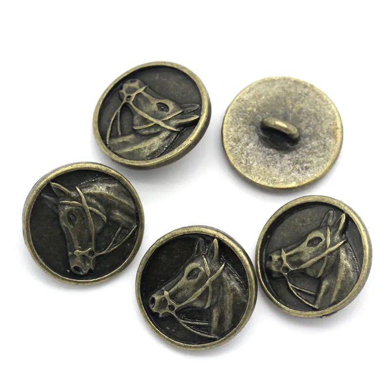 20szt 15mm Vintage Metal Sewing Shank Buttons Round Antique Bronze Horse Head Carved Buttons Women Men DIY Sewing Accessories