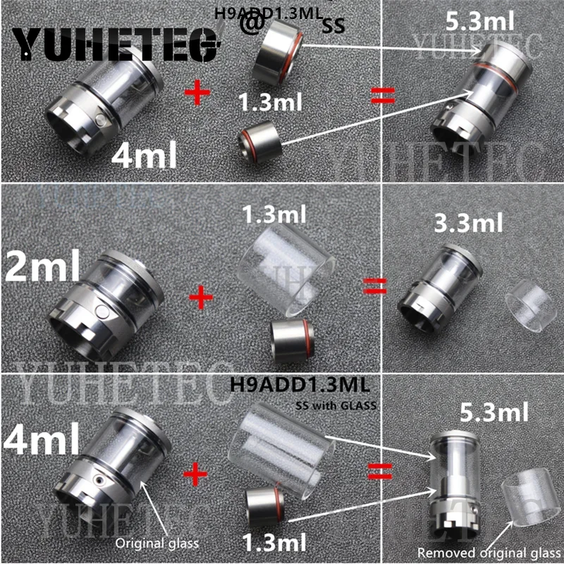 BI2HOP H9ADD1.3ml طقم تمديد مشترك من الفولاذ المقاوم للصدأ لـ MTL 2 مل 4 مل/مجموعة إعادة تعبئة علوية مع خزان زجاجي 3.6 مل/نصف كومبي لـ mtl 4 مل #6
