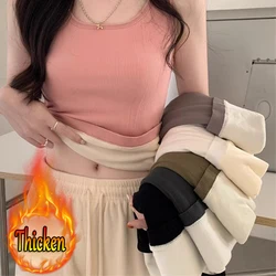 Winter Warm Velvet Undershirt for Women Thicken Slim Thermal Tops Sleeveless Sexy Crop Top Tight Elasticity Female Vest Shirt