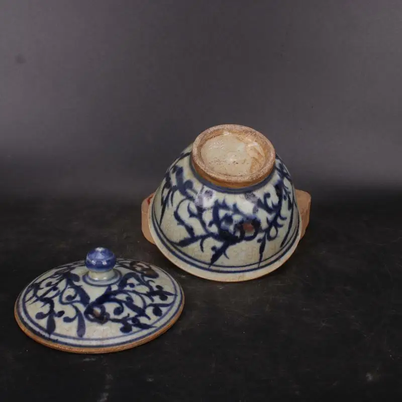 Rare Chinese Blue and White Porcelain Hand Painted Flowers Pattern Bowl with Lid 4.72 inch