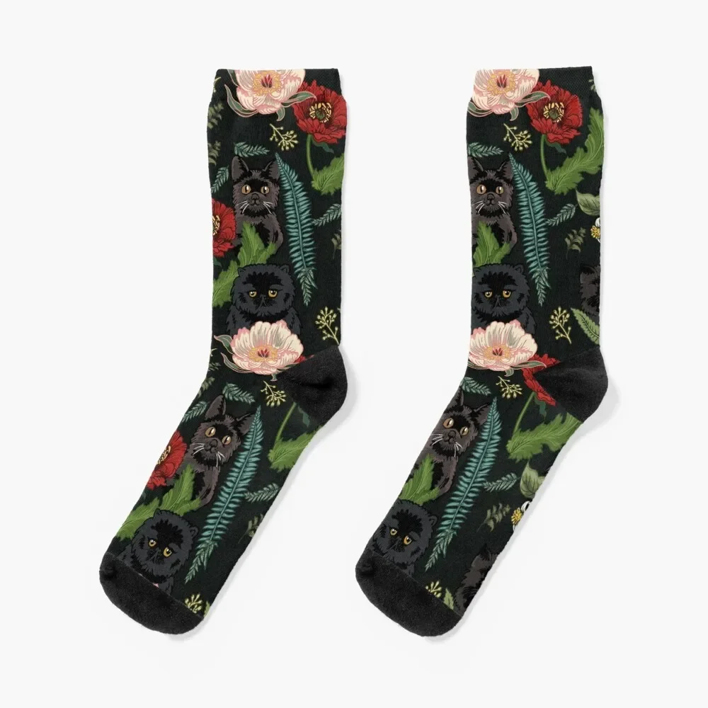 

Botanical and Black Cats Socks funny sock floor Boy Socks Women's