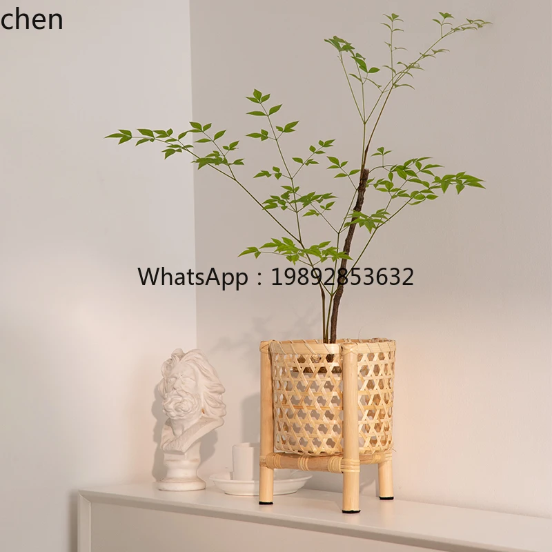 ZZ Desktop Bamboo Woven Small Flower Pot Indoor Home Decor Ornament Pure Handmade Woven Floral Basket