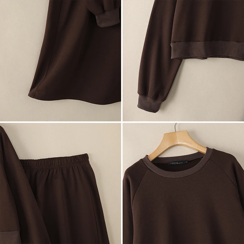 ชุดเซ็ตแฟชั่นผู้หญิง ZANZEA 2026 ชุดลำลอง 2 ชิ้น เสื้อแขนยาวและกระโปรงยาวเอวสูง ชุดลำลองสีพื้นแบบหลวม