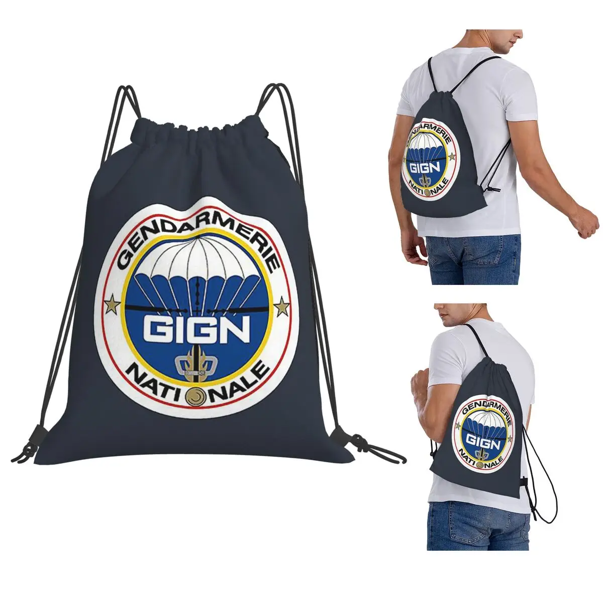 National Gendarmerie Intervention Group - GIGN (France) Backpacks Portable Drawstring Bags Sports Bag Book Bags Man Woman School
