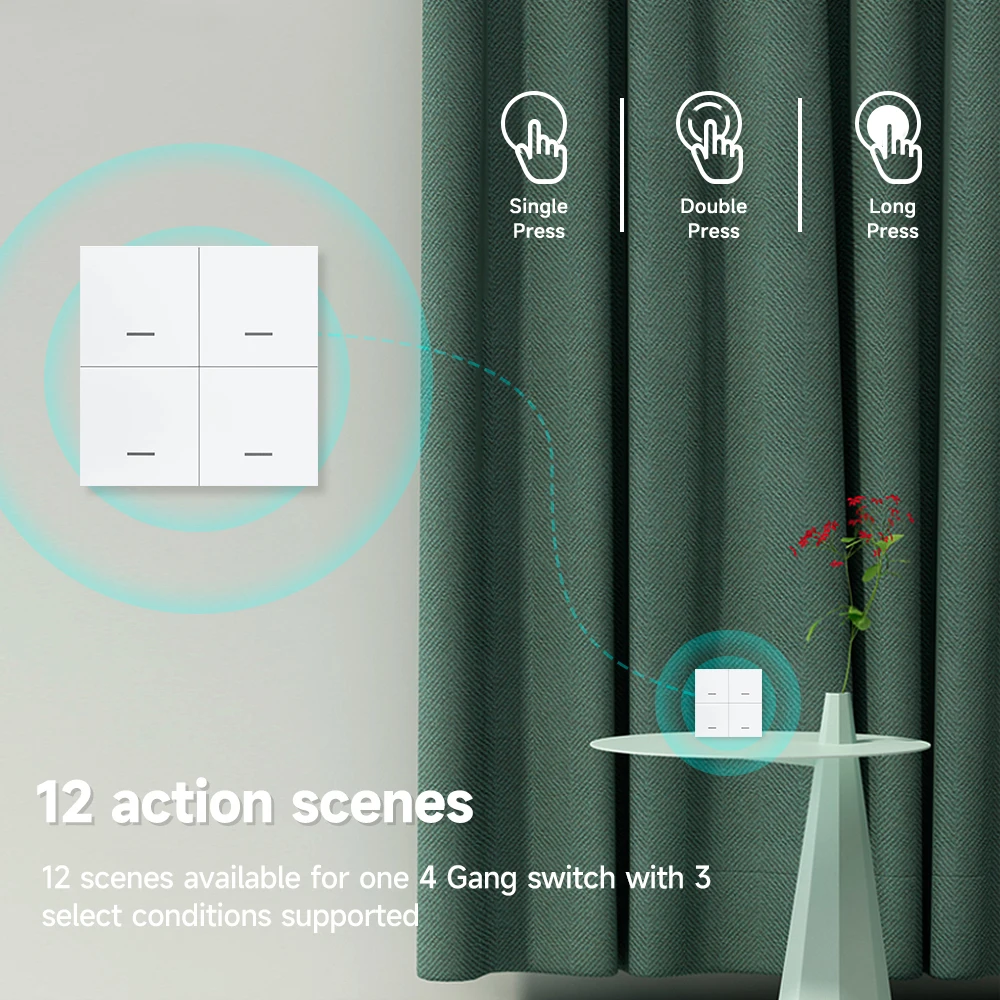 Tuya Zigbee 3.0 Smart Scene Button Switch 4Gang Smart Home Wireless Push Remote Controller Battery Powered Devices Linkage