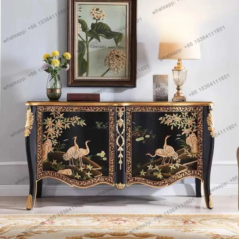 

American neoclassical solid wood painted dining side cabinet villa living room storage storage cabinet French retro entrance