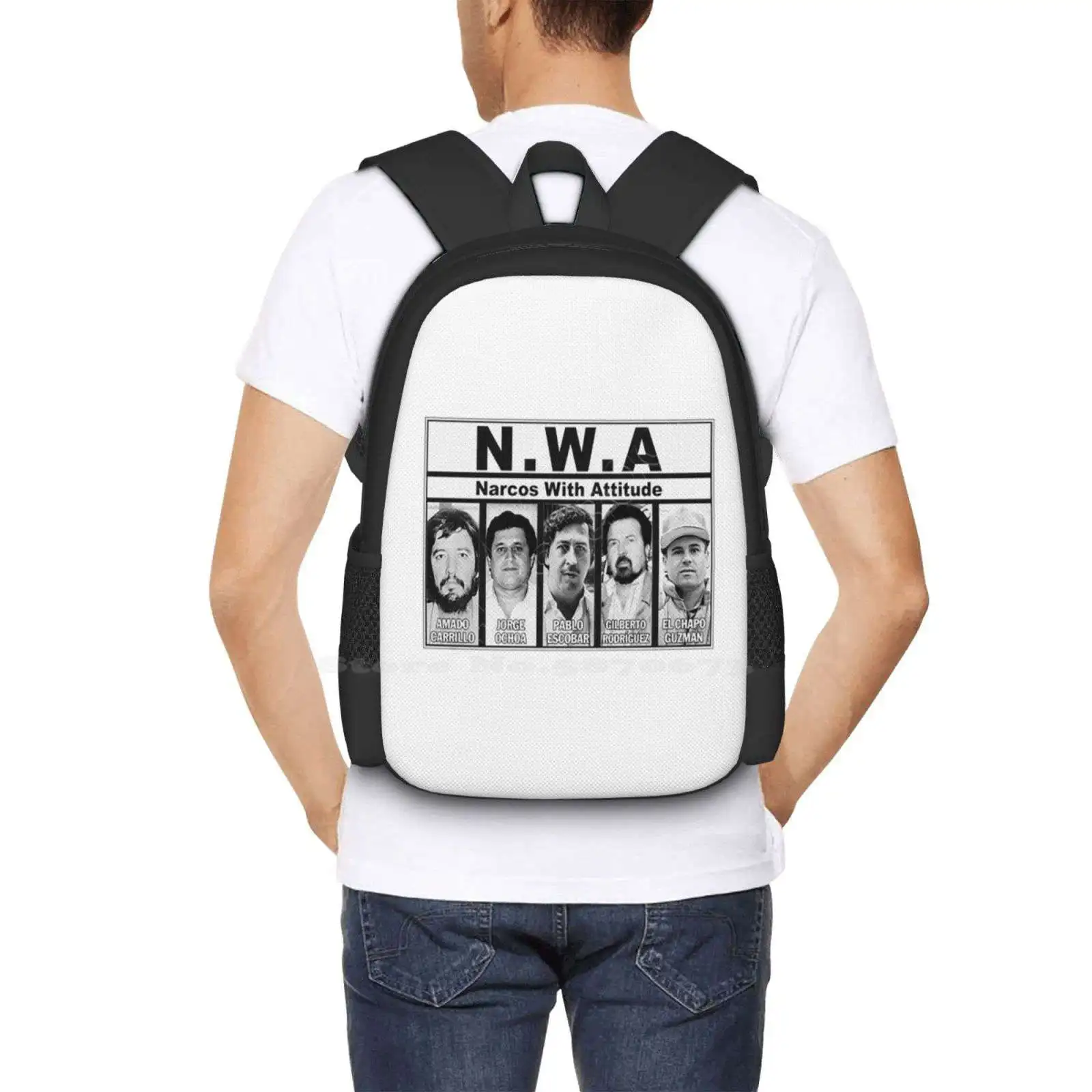 Nwa-With Attitude Pattern Design Bagpack School Bags Nwa Attitude Ice Cube Dj Yella El Chapo Amado Carrillo Senor Cielos Pablo