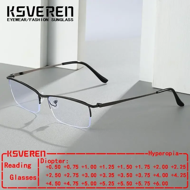 

Квадратные очки для чтения из сплава с защитой от синего света, мужские полуоправы, деловые очки для дальнозоркости, женские оправы для очков по рецепту