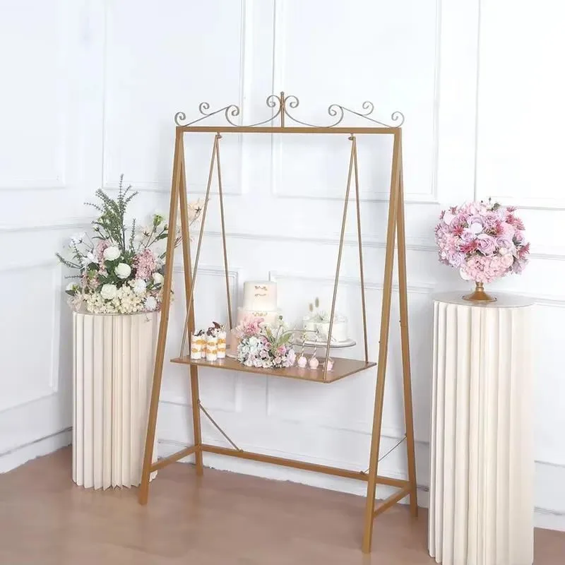Golden Metal Elegant Hanging Cake Stand Floor Display Rack for Dessert Service Station Party Wedding Decoration