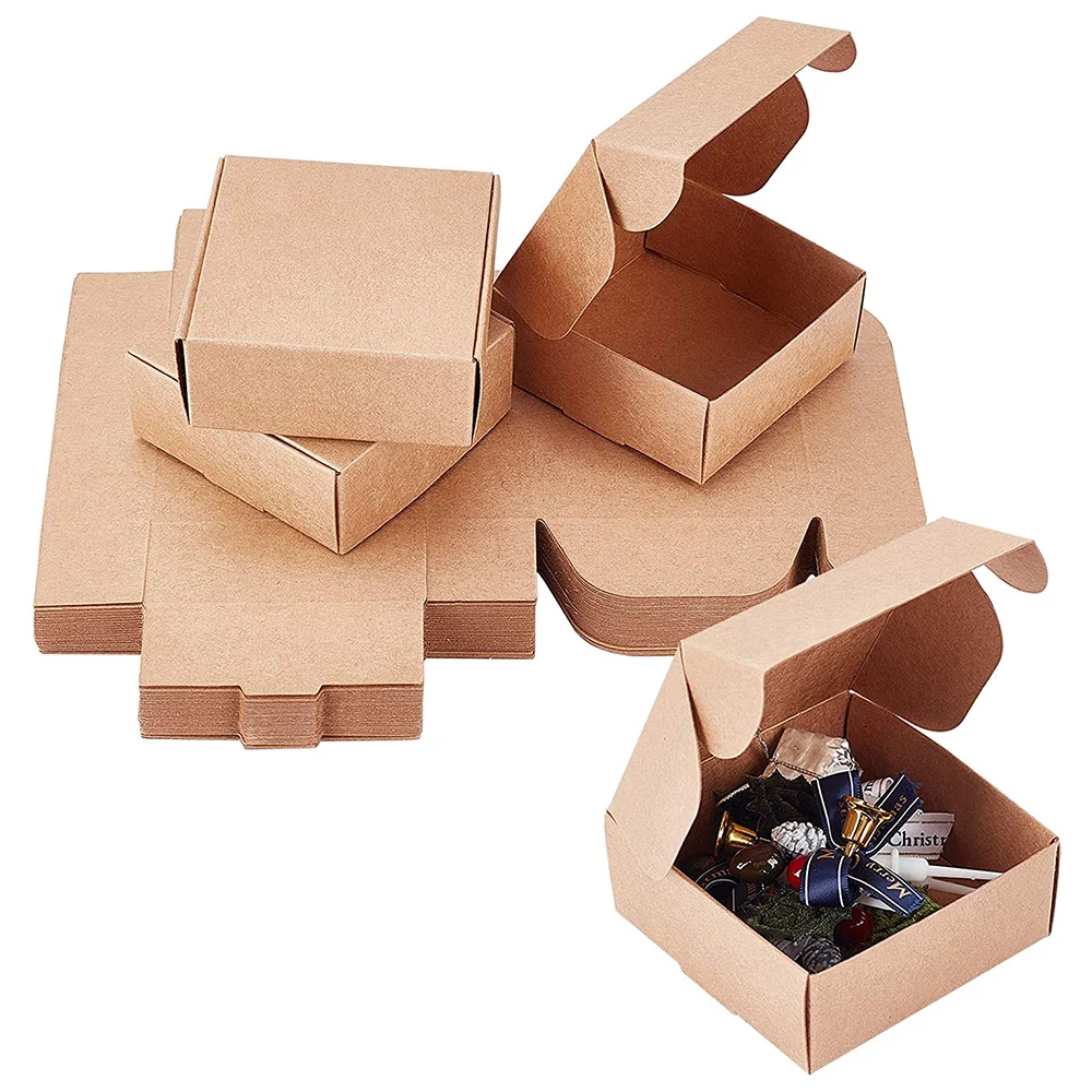 100pcs Kraft Paper Folding Boxes Square Gift Packaging Box for Jewlery Storage Display Wedding Birthday Party Candy Favor Boxes