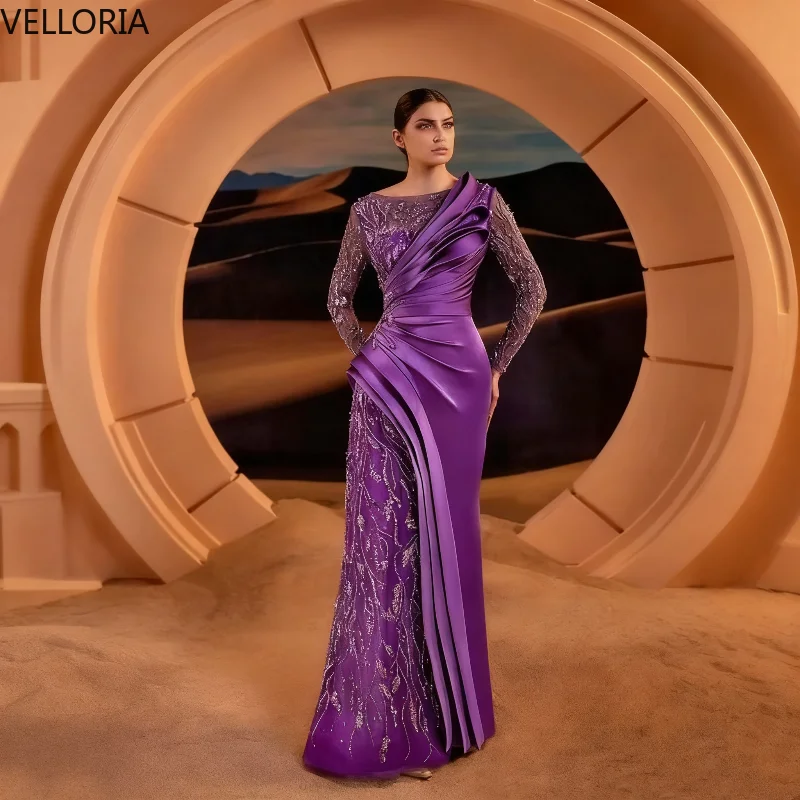 Elegant Green Satin Lace Evening Dress Long Sleeved Mermaid Ball Gown Formal Party Dress Vestdos De Fiesta Customized