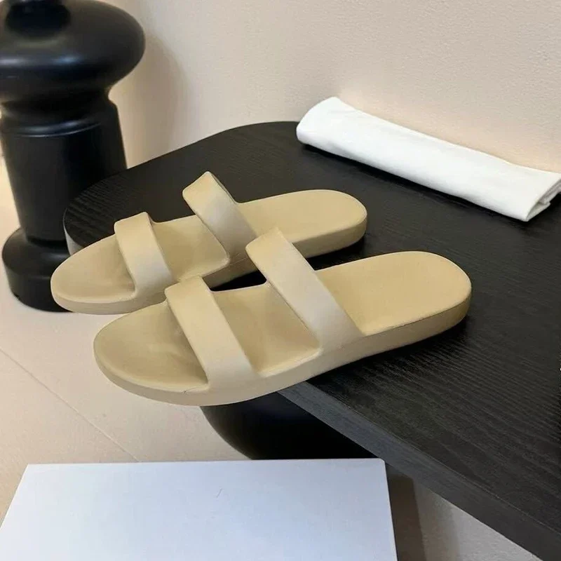 Простые тапочки на толстой подошве с мягкой подошвой, женские универсальные сандалии с открытым носком, летняя пляжная обувь на плоской подошве для отдыха на открытом воздухе, обувь для ленивых