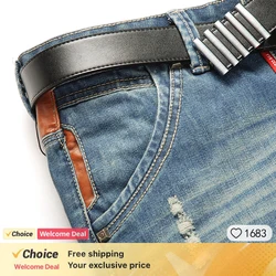 Ripped Plus Size Jeans for men Fashion jean man High Street Retro Washed, Worn Men trousers Casual Cargo Pants Slim Small Feet