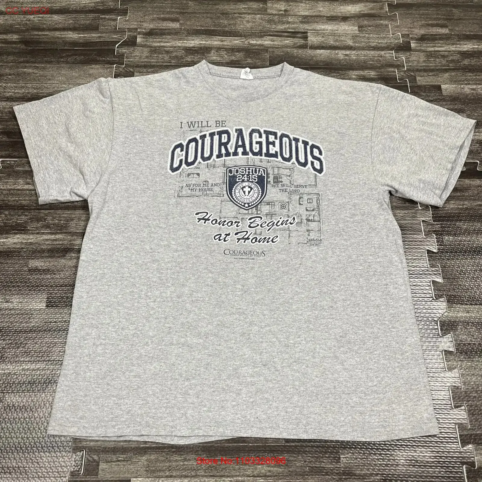 T-shirt Y2K Jesus Courageous gris XL, style rétro décontracté années 2000, motif graphique vintage Joshua 24:15, délavé, confortable et élégant