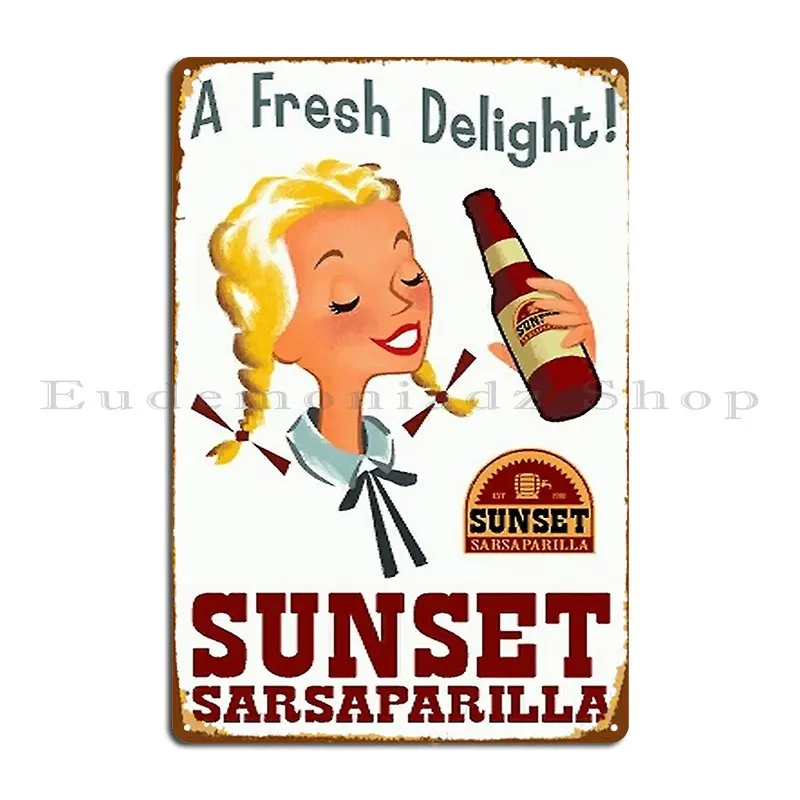 A Fresh Delight Sunset Sarsaparilla Poster Fallout New Vegas Metal Signs Retro Club Printing Cinema Wall Custom Tin Sign Poster