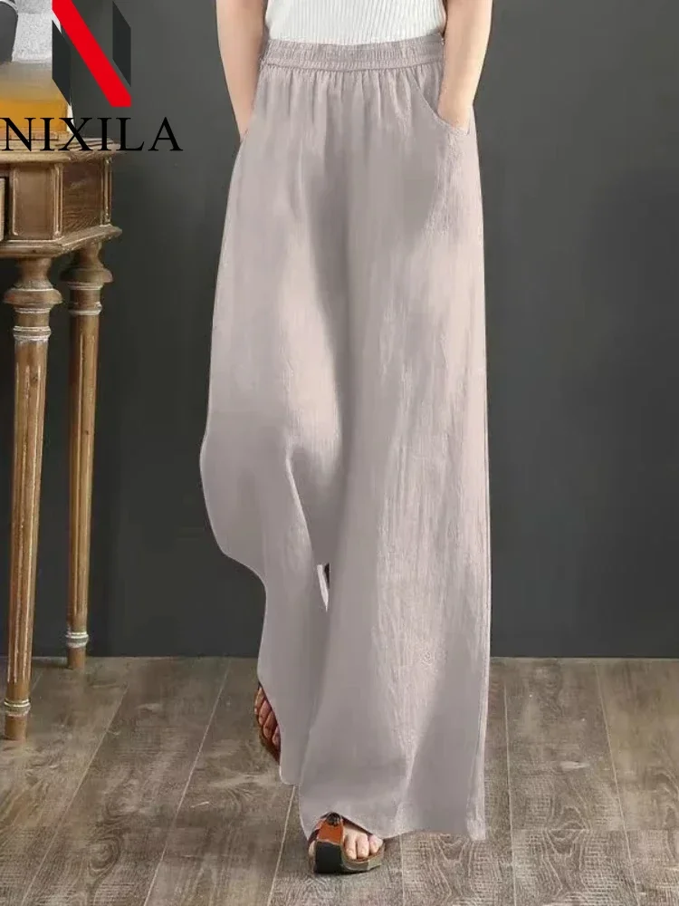 New Spring Summer Cotton Knitted Wide-leg Women's Pants Leisure Fashion Streetwear Elegant Loose Formal Pants for Women Clothing