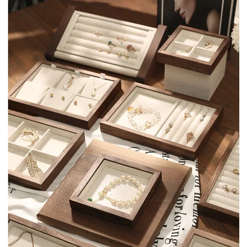 

Jewelry Tray Walnut Bracelet Necklace Holder Bracelet Earrings Display Ring Plate Stall Shop Prop for Showing