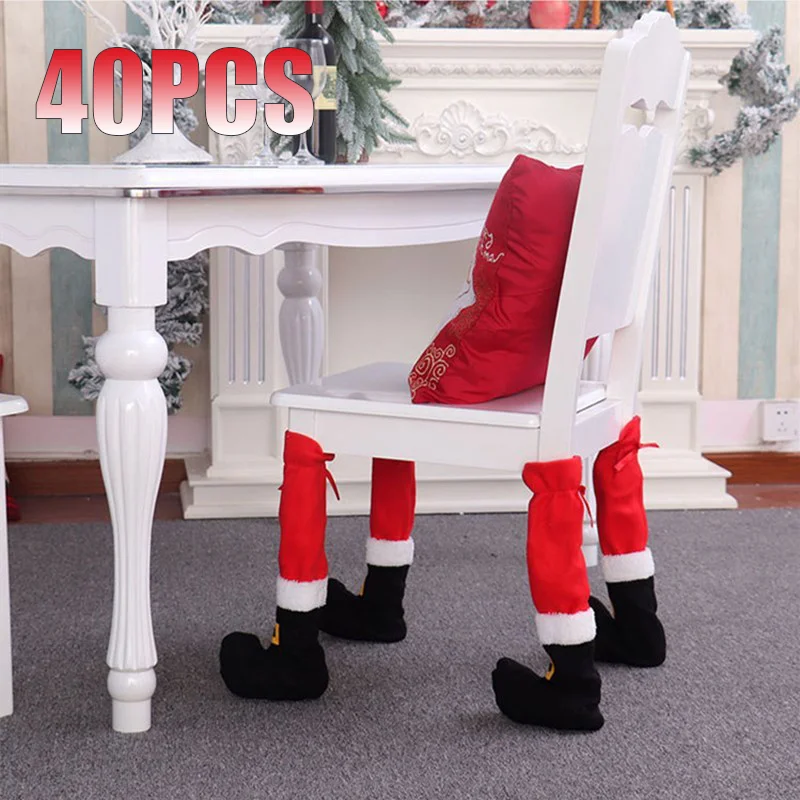 40PCS Christmas Chair Foot Covers Christmas Hotel Decoration Supplies Restaurant Stool Table Leg Covers Christmas Decorations