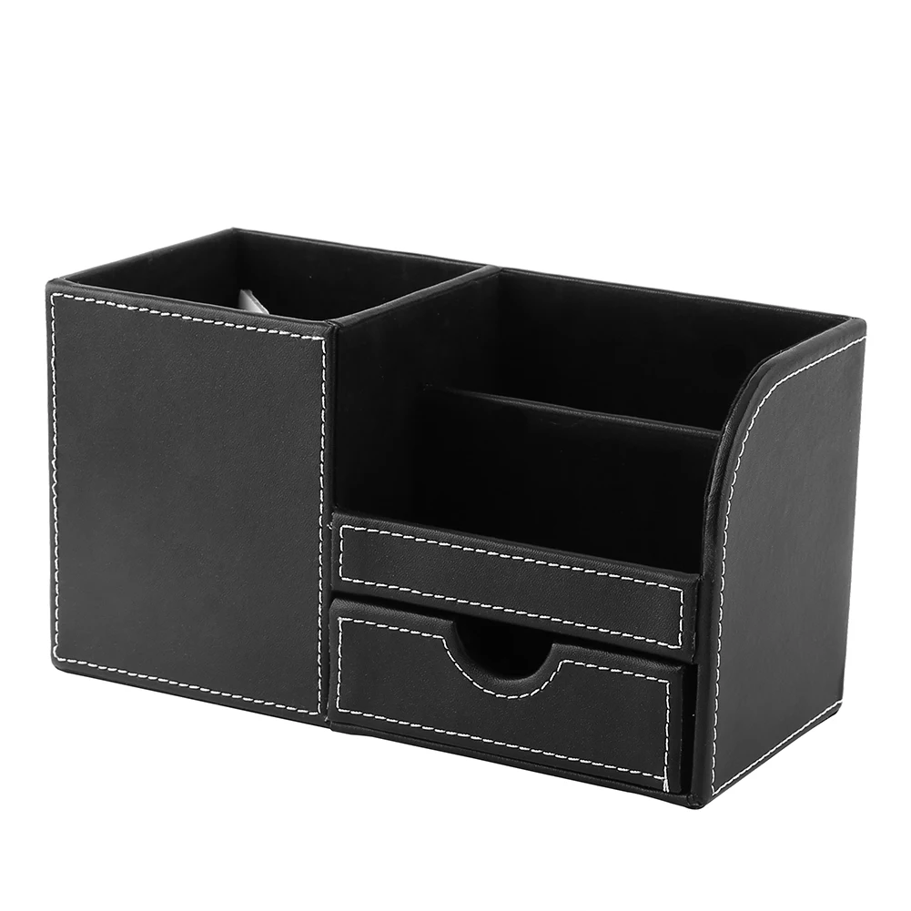 Desktop Opbergdoos Houten Leer Multifunctionele Briefpapier Organizer Multi Grids Pen Potlood Houder Case 23.4x10.4x12.3cm