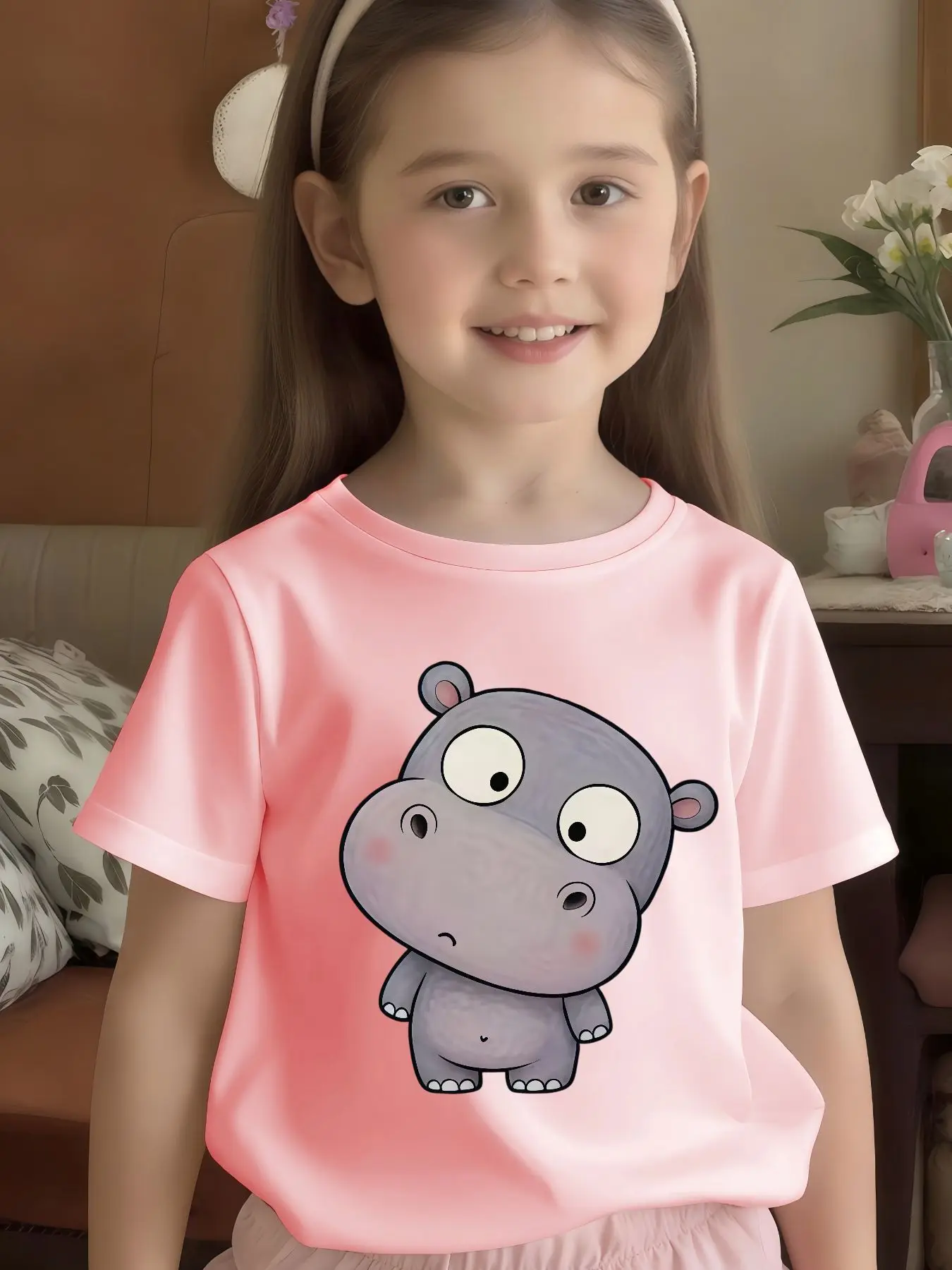 Soft Cartoon Print Kids Tee Boys Girls Family T Shirt Gentle Skin Friendly Loose Children Home Summer Daily Outfit