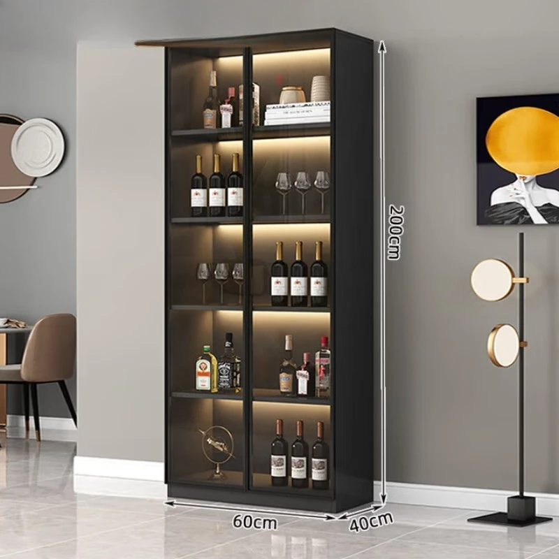 

simple wine cabinet with tempered glass door, light luxury gray double door 60 * 40 * 200 with lamp and no wine compartment
