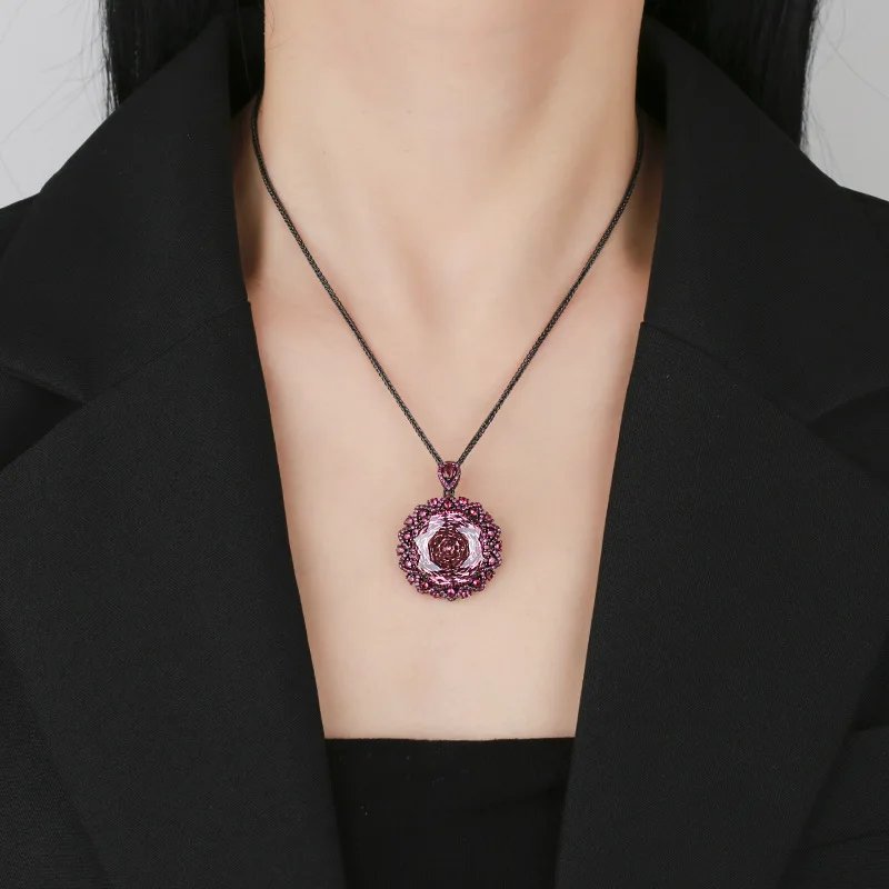 Jewelry Gold-Plated Real Rose Cut Aquamarine Vintage Black Gold Pendant Main Stone18mm