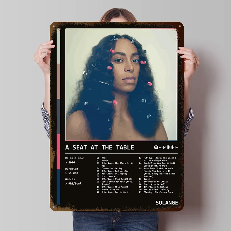 A Seat At the Table (2016) von Solange, Blechposter, individuelle Wandkunst, Vintage-Metallschilder, Retro-Blechplakette für Heimdekorationsartikel