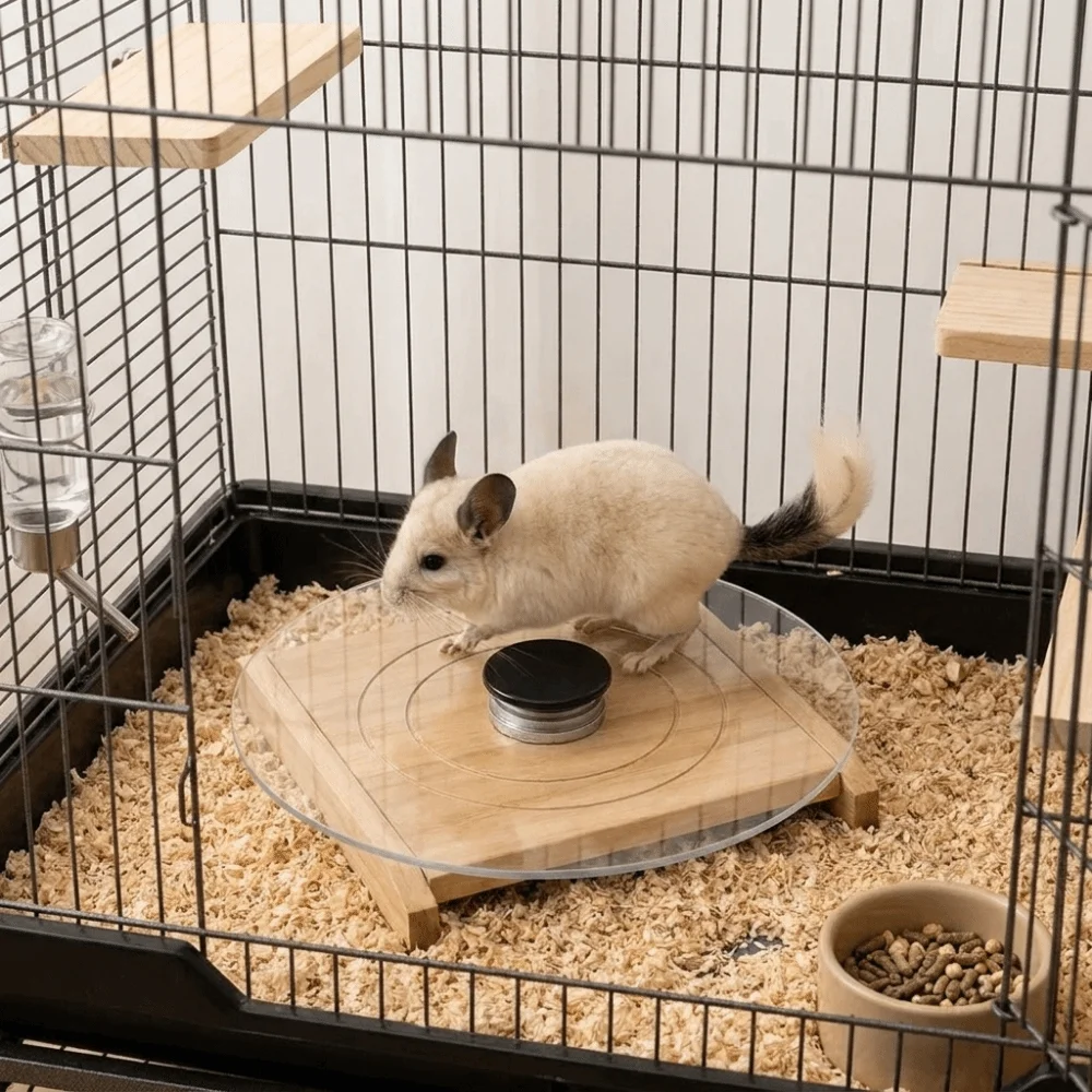 glass-hamster-running-wheel-silent-stable-hamster-exercise-wheel-long-lasting-with-wood-base-chinchilla-running-plate