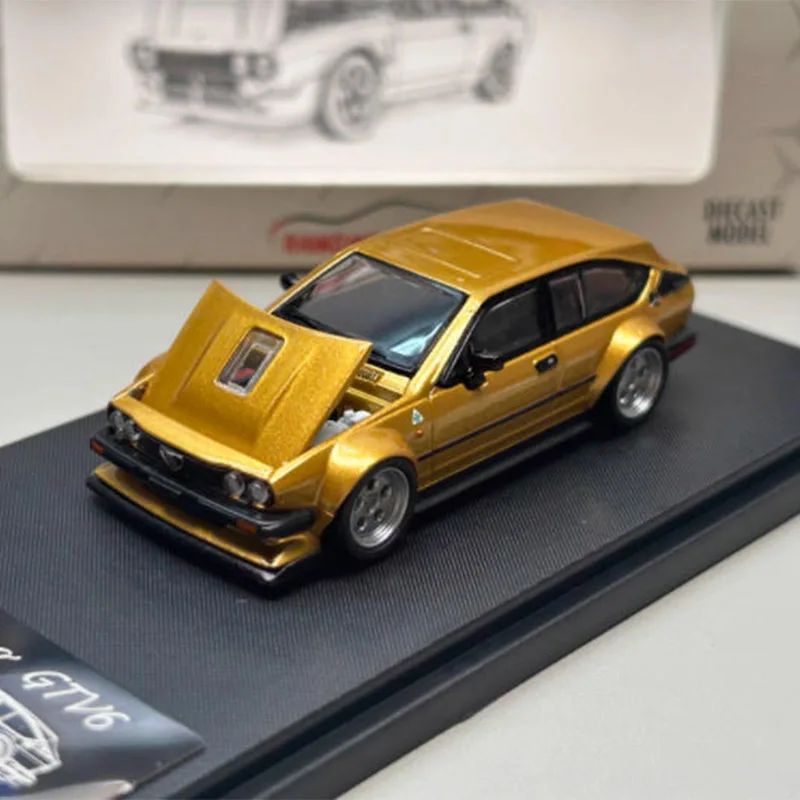 Diecast Original 1:64 Scale Alfa Romeo GTV6 Simulation Alloy Car Model Static Display Collectible Toy Gift Decoration Souvenir