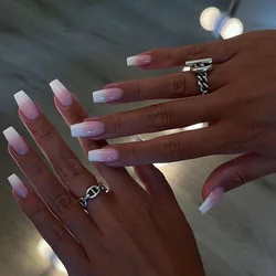 24 PCS short ballet-shaped French minimalist pink gradient nails +1 nail glue +1 nail file