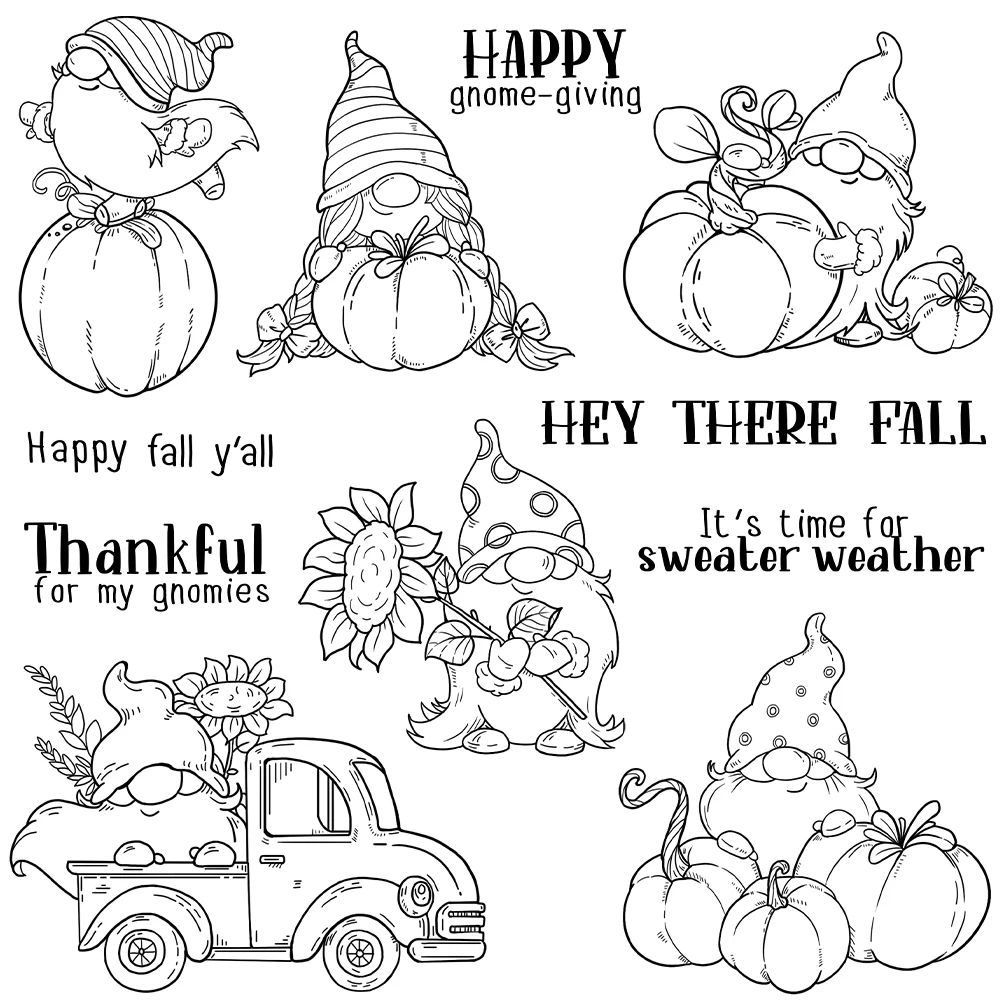 Cute Gnome Pumpkins Cutting Dies, Clear Stamp, Metal morre para DIY Scrapbooking, Metal morre, Silicone Stamps, Cards Decor, Thanksgiving Day