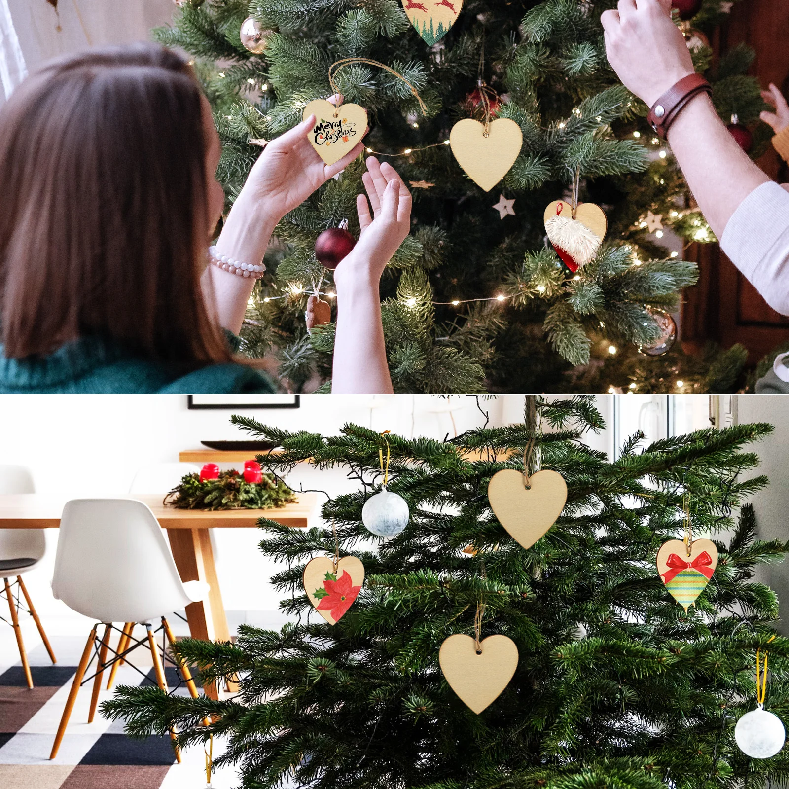 

50Pcs Wooden Hearts Rustic Unfinished Wood Cutouts Easy Paint Crafts Hanging Pendants for Wedding Christmas DIY Decor