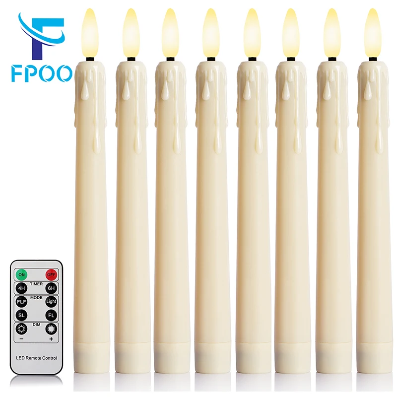 FPOO Led Electronic Candles Flashing Flame Warm Lamp Light Tall Candle With Battery Timer Remote For Home Decoration Christmas