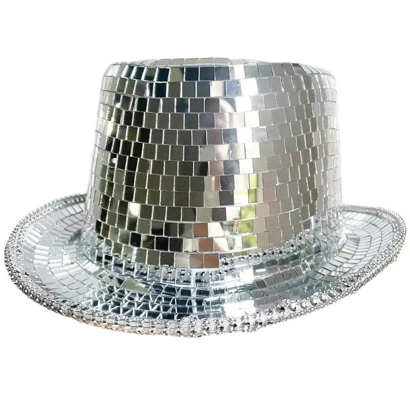 Silver Cowboy Hat Mirrored Cool Sun Hat Retro Disco Unisex Costume Sparkly Top Hat Dress Up Accessories For Adults