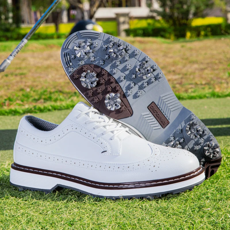 Men's Brogue Golf Shoes Spiked Cleats Anti-slip Comfortable Vintage Leather Golf Sneakers Professional Outdoor Golf Training - view 2