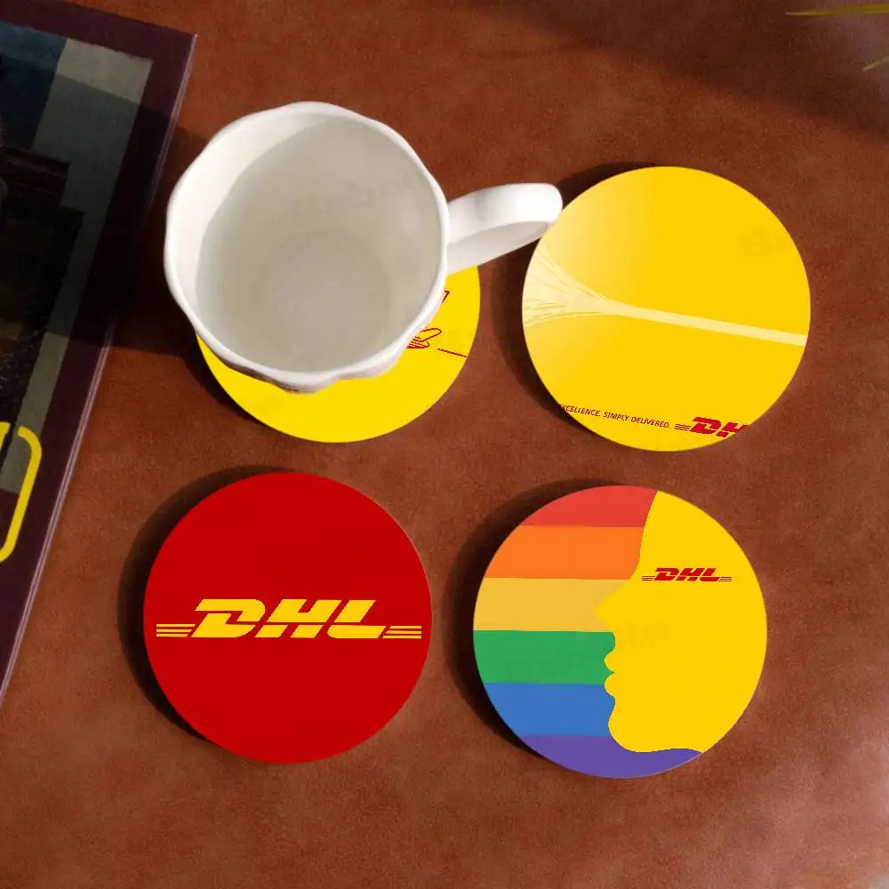 

Fashion Logo D-DHL Themed Wooden Coaster Creative Heat-Resistant Non-Slip Table Mat, Suitable For Protecting Desktop