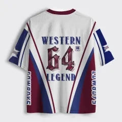 Trending Must‑have V‑Neck Mesh Sports Jersey Top Rated Western Legend Varsity 64 Chevron Stripe Print Short Sleeve Tops