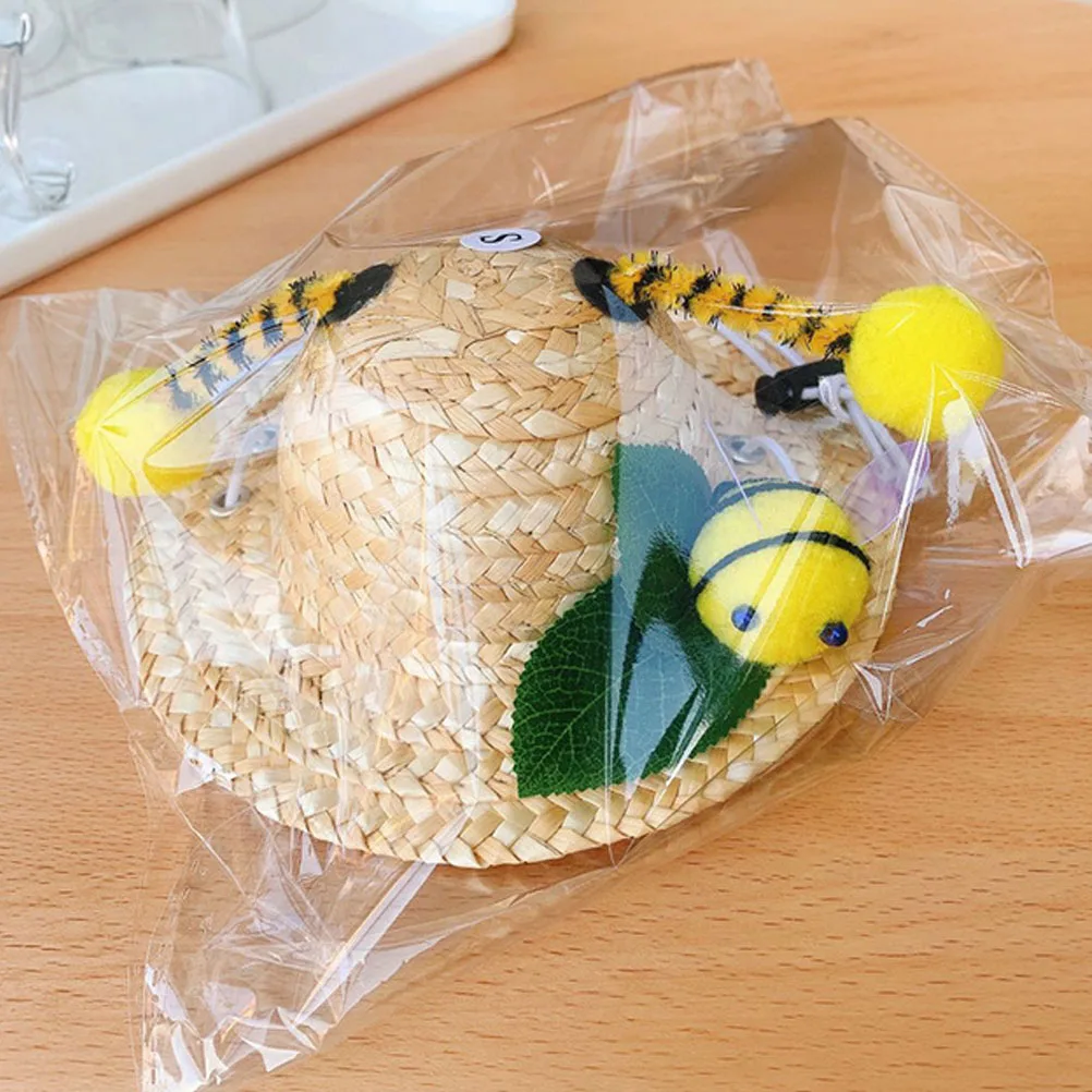 

Pet Bee Straw Hat Fashion Sombrero Cat Hats Kitten Headwear Summer Decorative Supplies Halloween Christmas Party Photo Props Pet