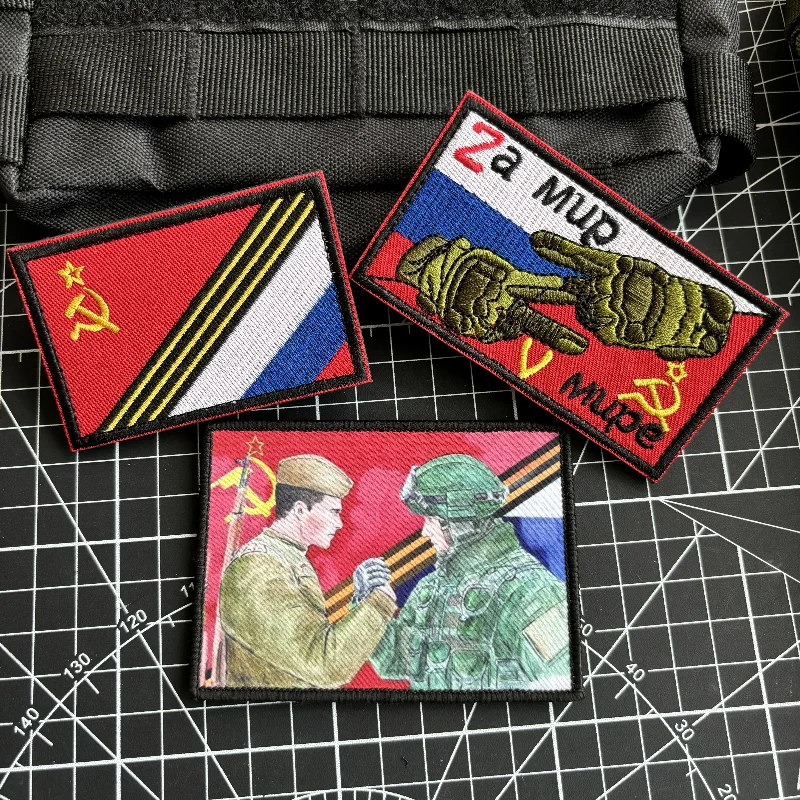 Soviet Union Cccp Chevron Tactical Patch Embroidery Hook and Loop Russia Flag Soldier Morale Badge Military Backpack Sticker