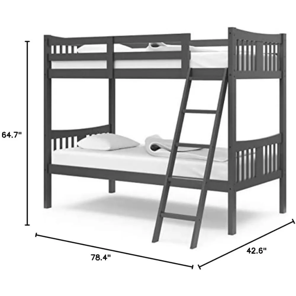 Caribou Twin-over-Twin Bunk Bed (Gray) – GREENGUARD Gold Certified, Converts to 2 individual twin beds image 3