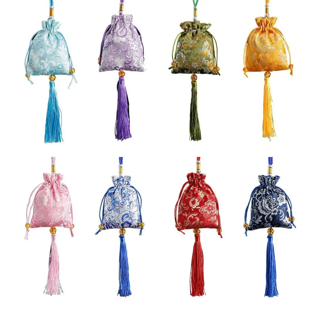 Bordado flor borla cordão saco floral frisado lona étnica flor bolsa hanfu decoração grande capacidade