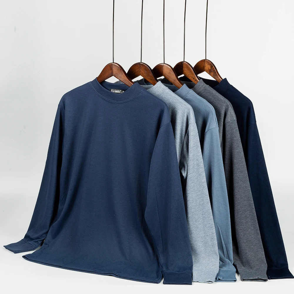 

Men's Cotton Long Sleeve T-shirts Men Solid Color Half-high Neck Clothing Full Length Sleeve For Autumn And Winter Undershirts